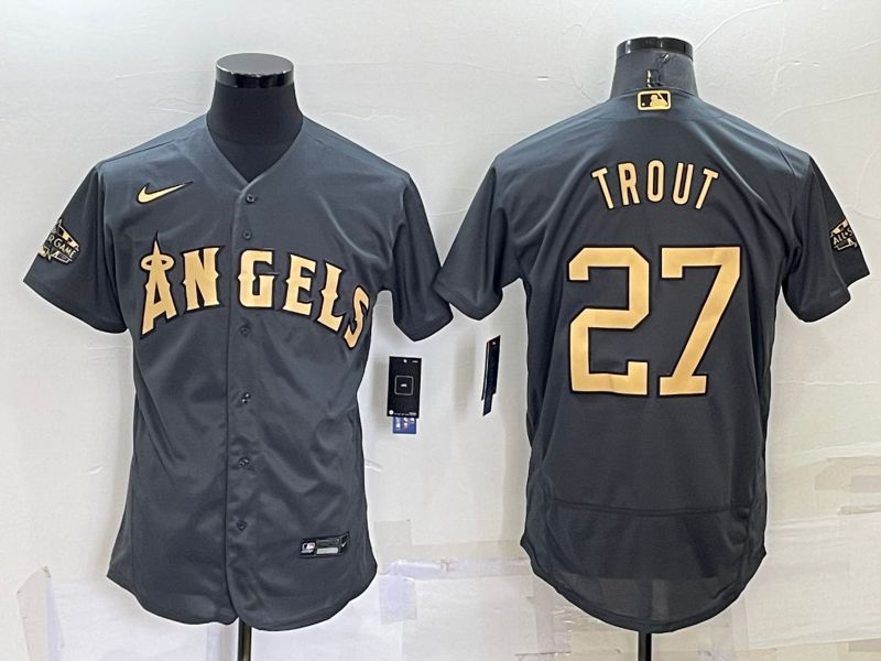 Men Los Angeles Angels #27 Trout Grey 2022 All Star Elite Nike MLB Jersey-0